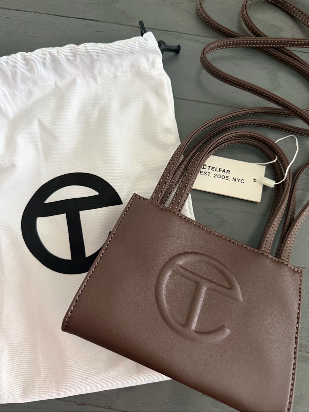 Telfar Mini Shopper Bag in Brown Leather